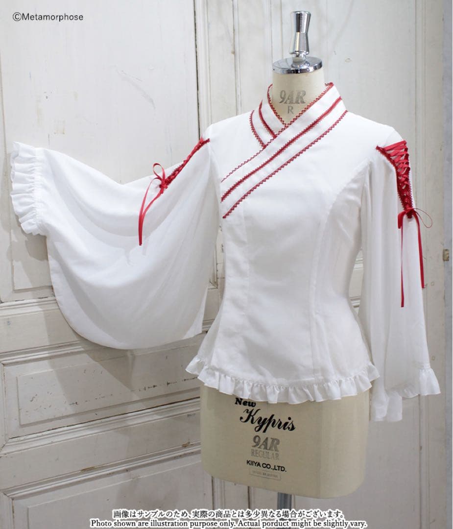 着物合わせ風ブラウス(通常size/オフ白×赤) メタモルフォーゼ メタモ