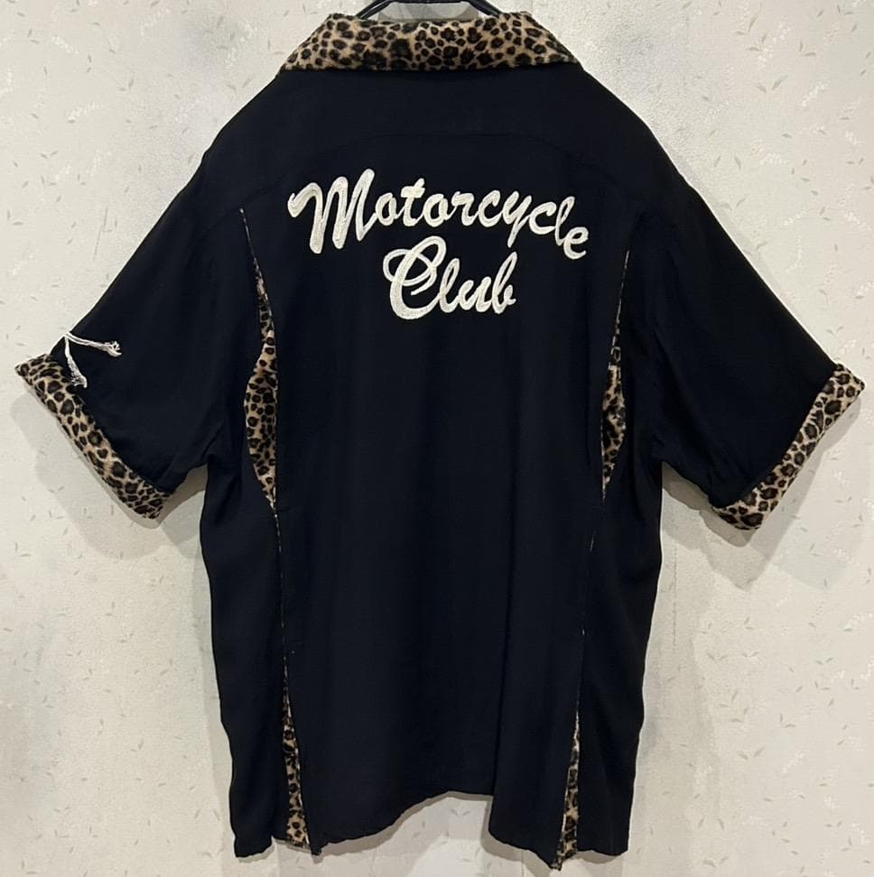 ＊VANSON レオパード 切替 刺繍 ワッペン 開襟 半袖シャツ XL