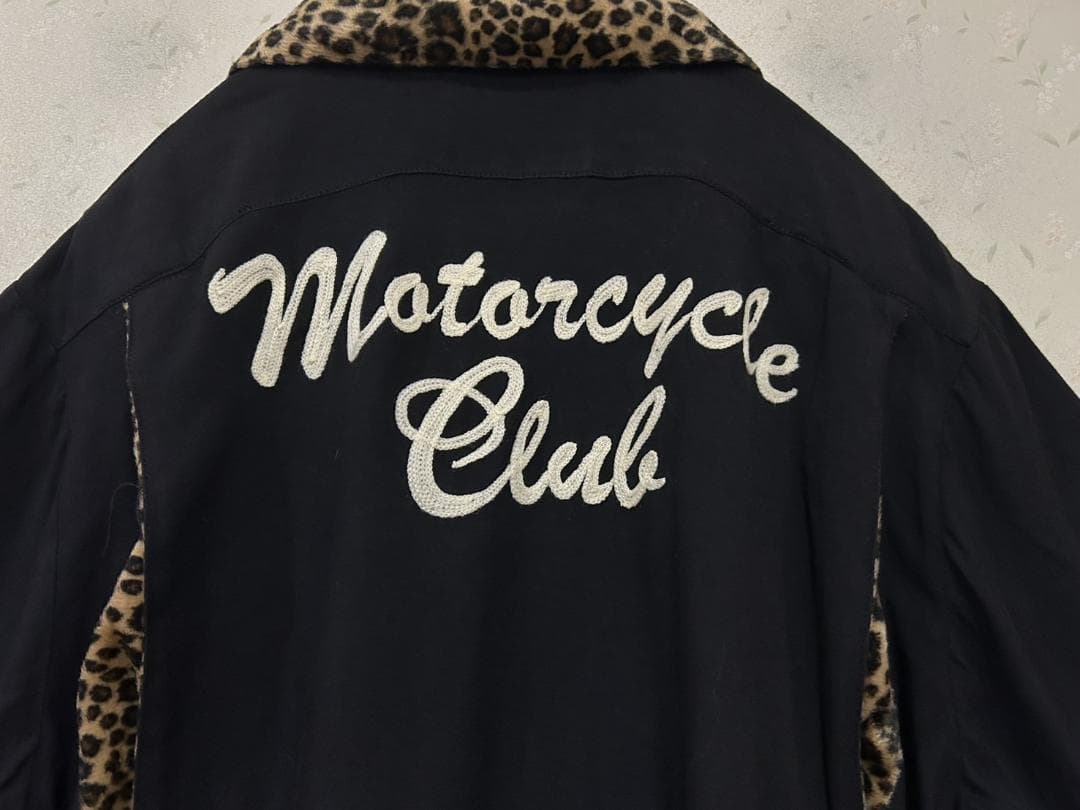 ＊VANSON レオパード 切替 刺繍 ワッペン 開襟 半袖シャツ XL