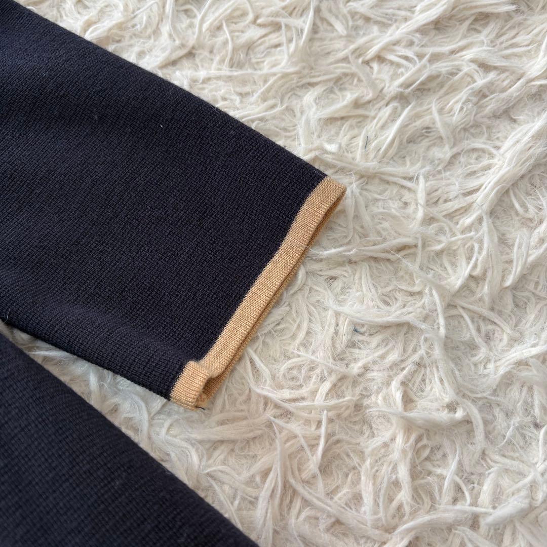 フォクシー　ウール100%ダブルボタンパイピングフレアワンピース　紺　L相当