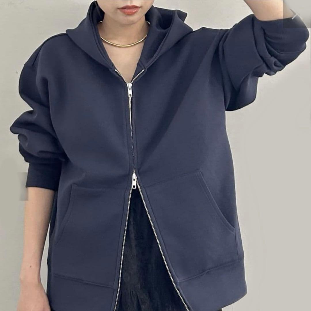 美品⭐️ラウンジドレス　ポンチパーカー ネイビー ダブルジップ