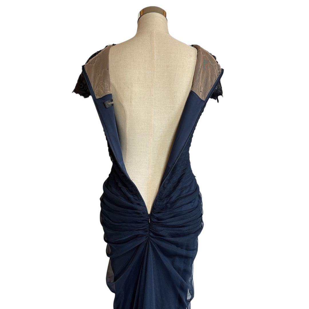 タダシショージ スパンコール レース ロングドレス サイズ4 ネイビー