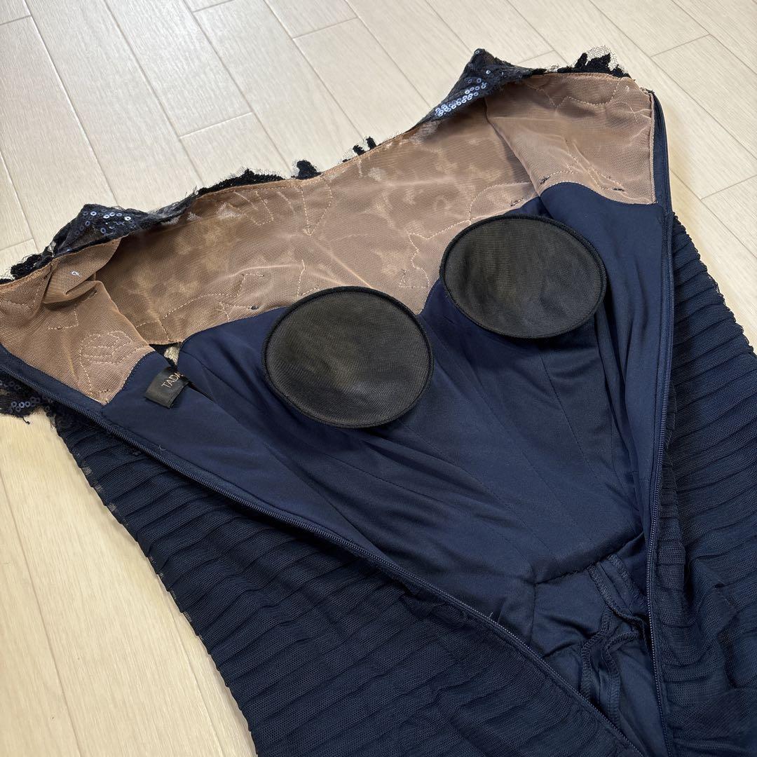 タダシショージ スパンコール レース ロングドレス サイズ4 ネイビー