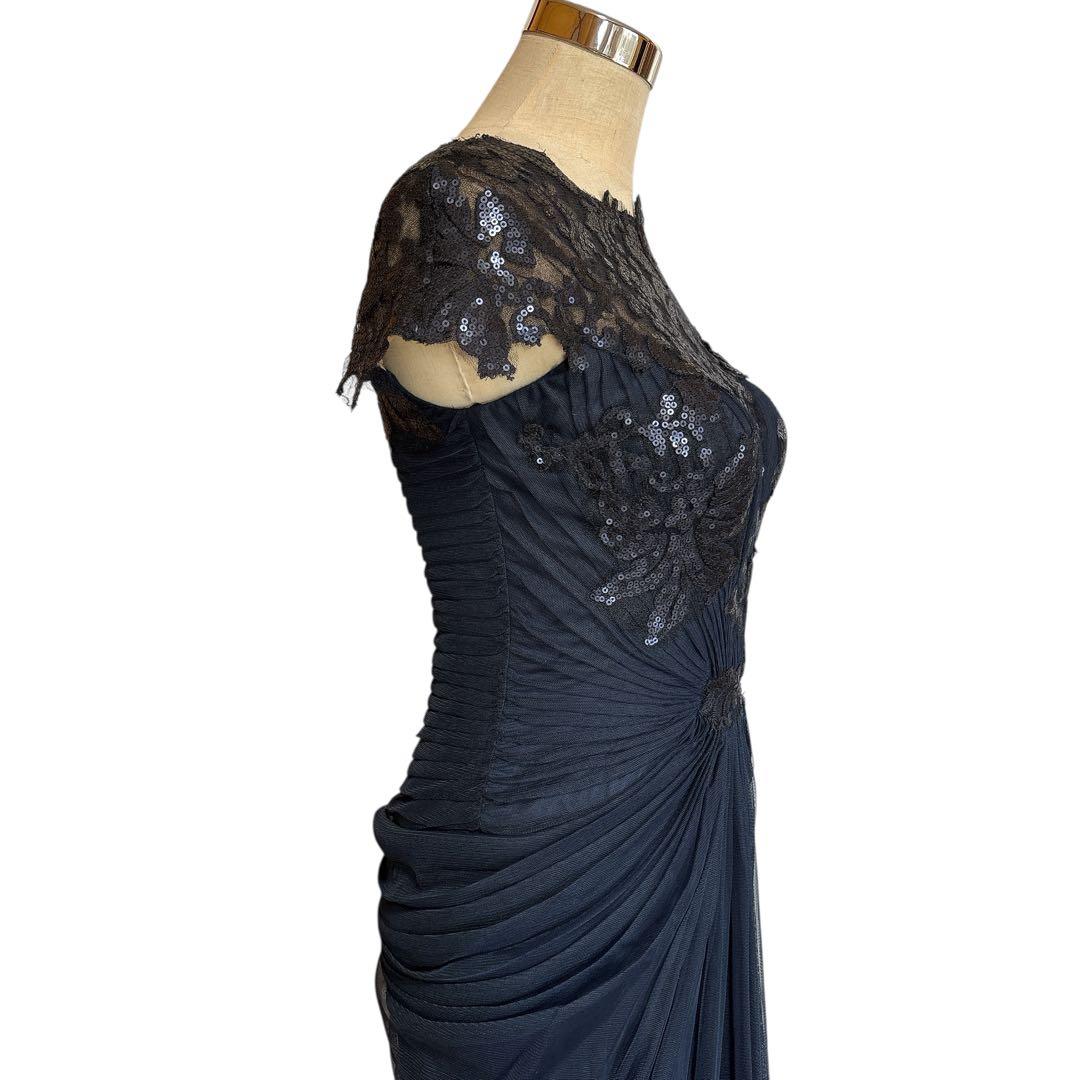 タダシショージ スパンコール レース ロングドレス サイズ4 ネイビー