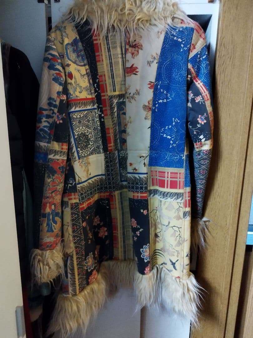 パッチワークデザイン ロングファーコート