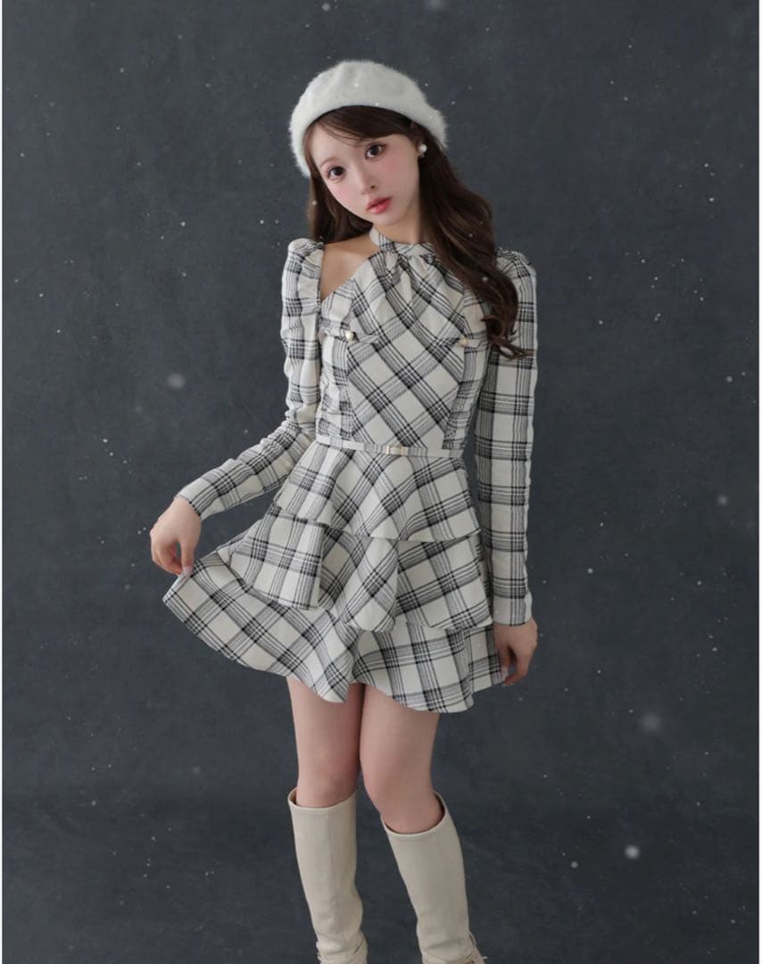 エムミーエメ Sleeve halter check mini onepiece