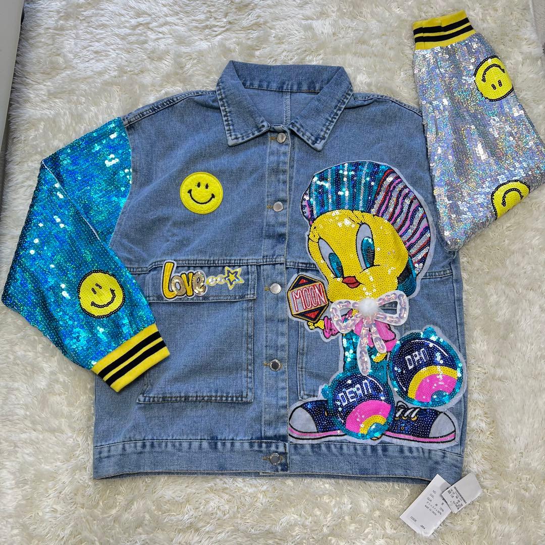 Tweety Bird デニムジャケット 新品タグ付き スパンコールとニコちゃん