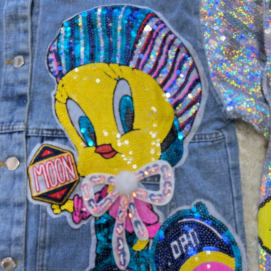 Tweety Bird デニムジャケット 新品タグ付き スパンコールとニコちゃん