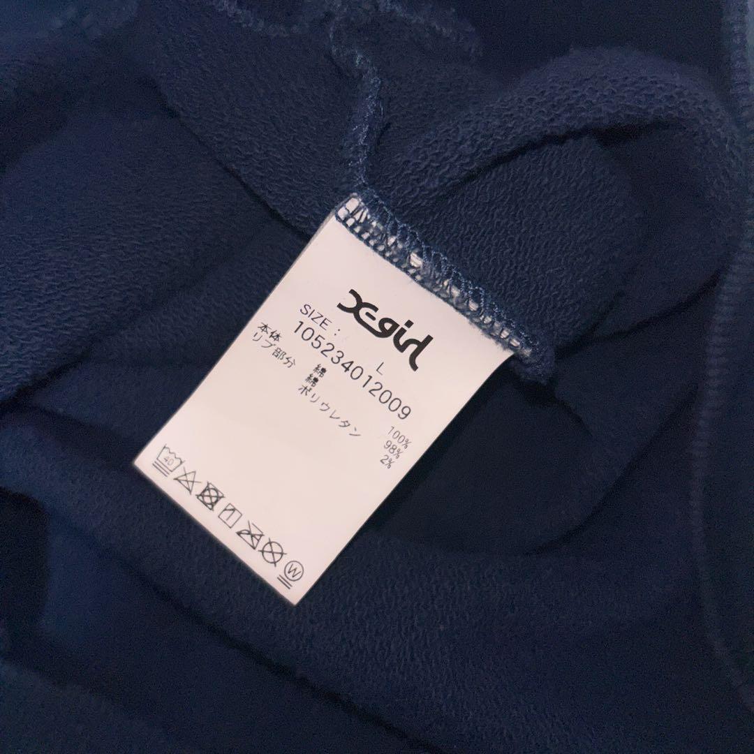 X-girl エックスガール パーカー ネイビー Lバックプリント ロゴ