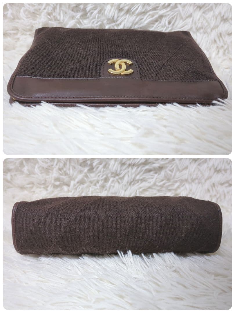 【美品】シャネル☆CHANEL クラッチバッグ ココマーク コットン ブラウン