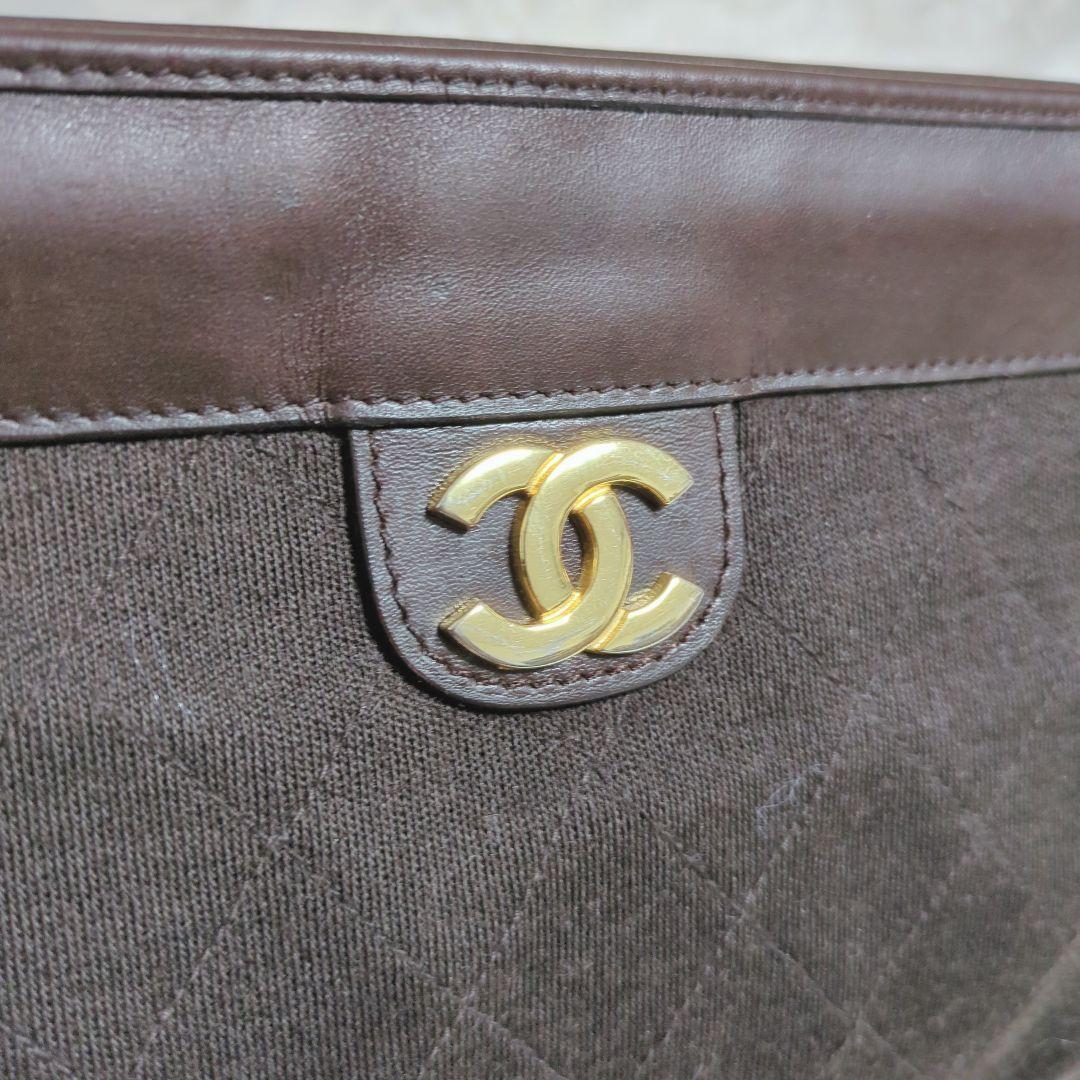 【美品】シャネル☆CHANEL クラッチバッグ ココマーク コットン ブラウン