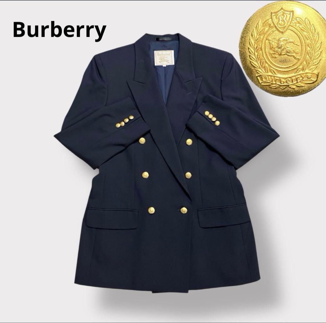 【金ボタン✨紺ブレ】Burberryダブル テーラードジャケット L 6ボタン