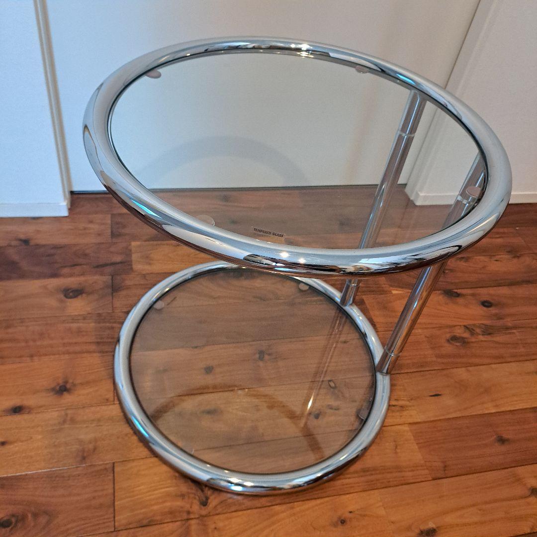 ガラス　サイドテーブル　二段　ミッドセンチュリー モダン　ラウンド　丸