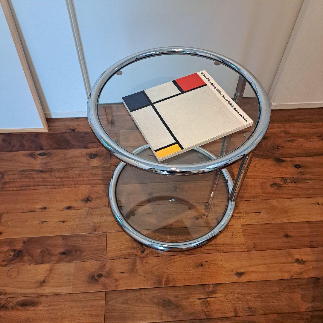 ガラス　サイドテーブル　二段　ミッドセンチュリー モダン　ラウンド　丸