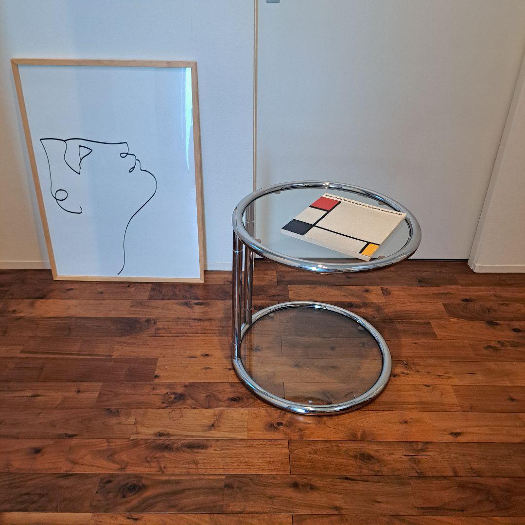 ガラス　サイドテーブル　二段　ミッドセンチュリー モダン　ラウンド　丸