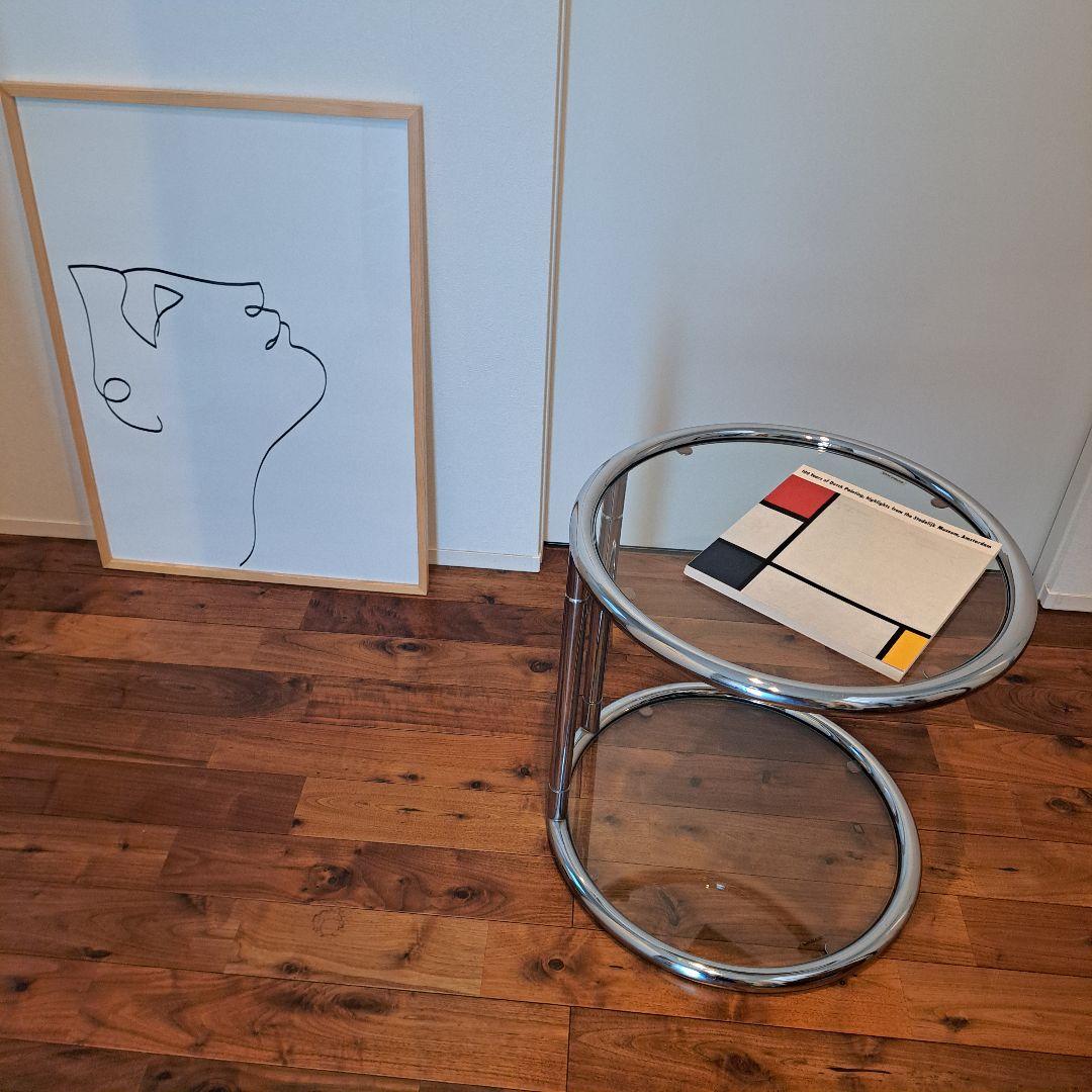 ガラス　サイドテーブル　二段　ミッドセンチュリー モダン　ラウンド　丸