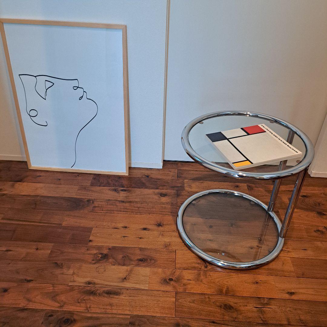 ガラス　サイドテーブル　二段　ミッドセンチュリー モダン　ラウンド　丸