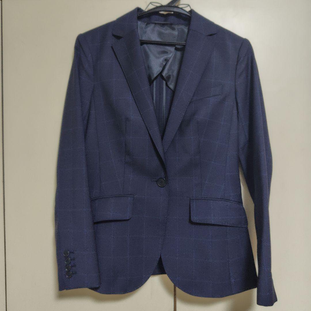 【美品】チェック柄スーツ&スカート　毛100%　SIZE40 ネイビー