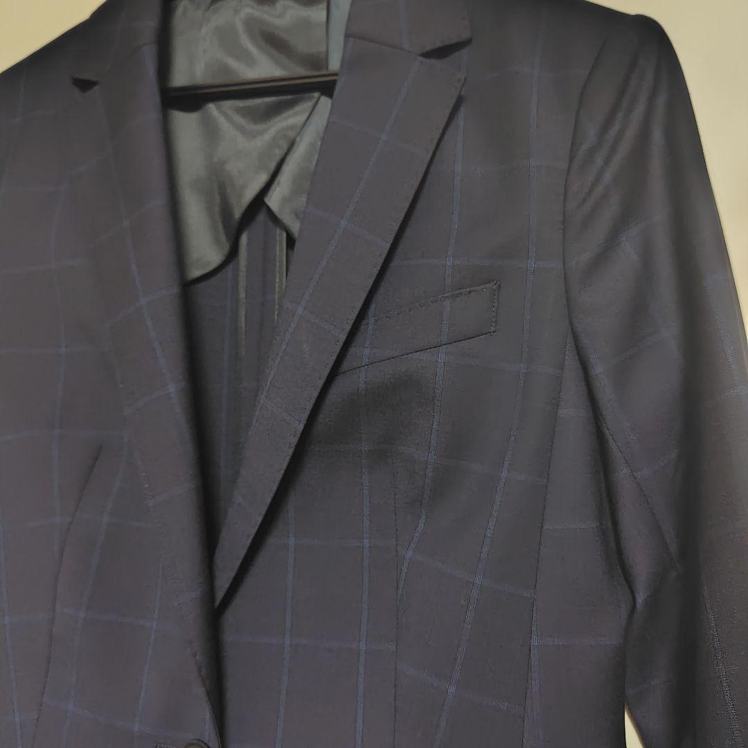 【美品】チェック柄スーツ&スカート　毛100%　SIZE40 ネイビー