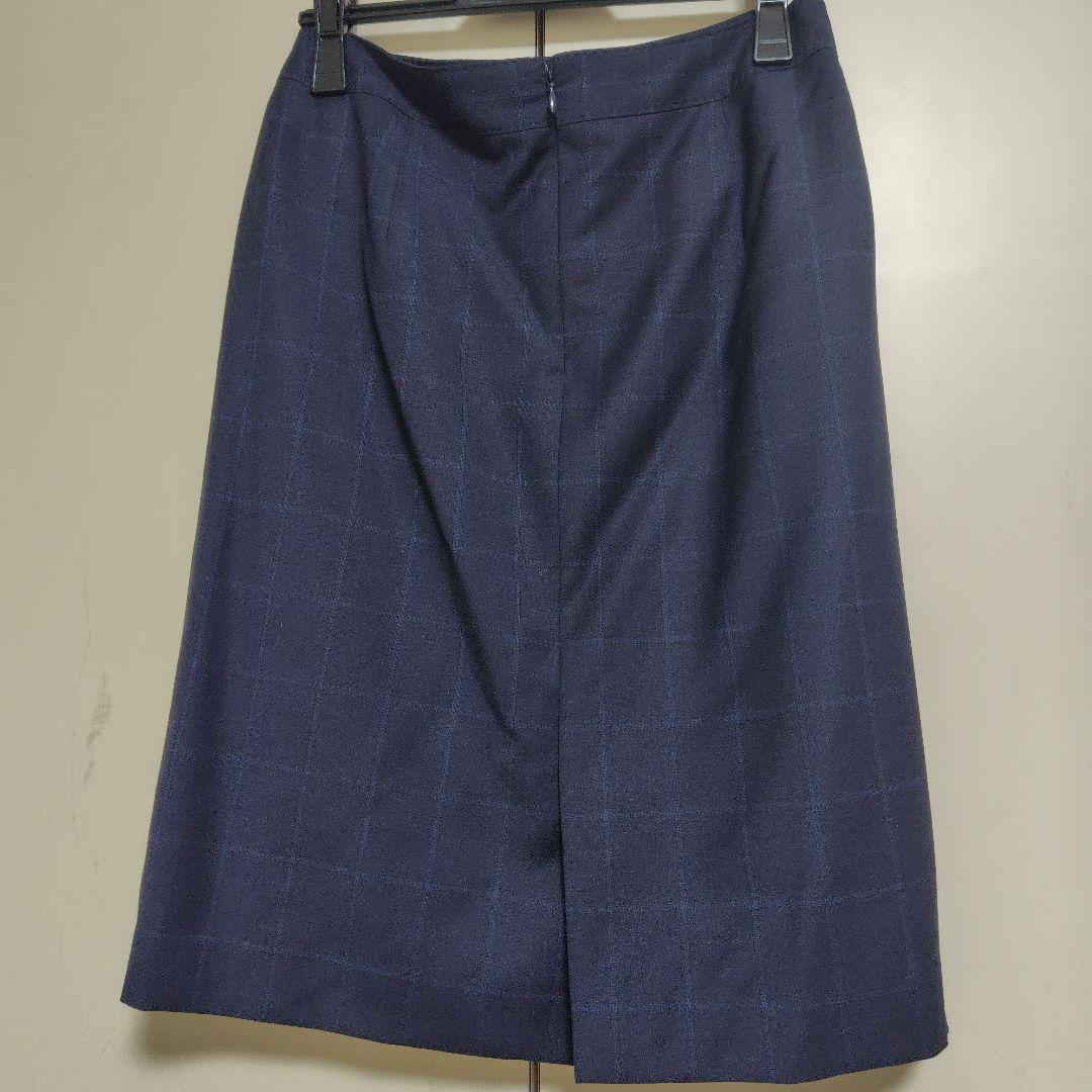 【美品】チェック柄スーツ&スカート　毛100%　SIZE40 ネイビー
