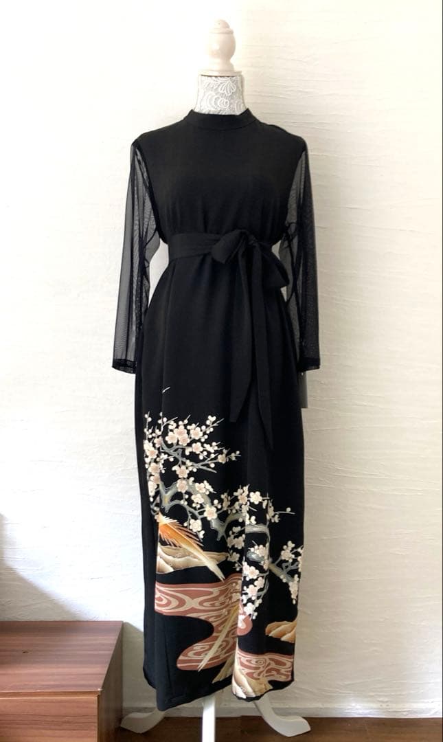黒留袖リメイク　スタンドカラーワンピース他3点セット