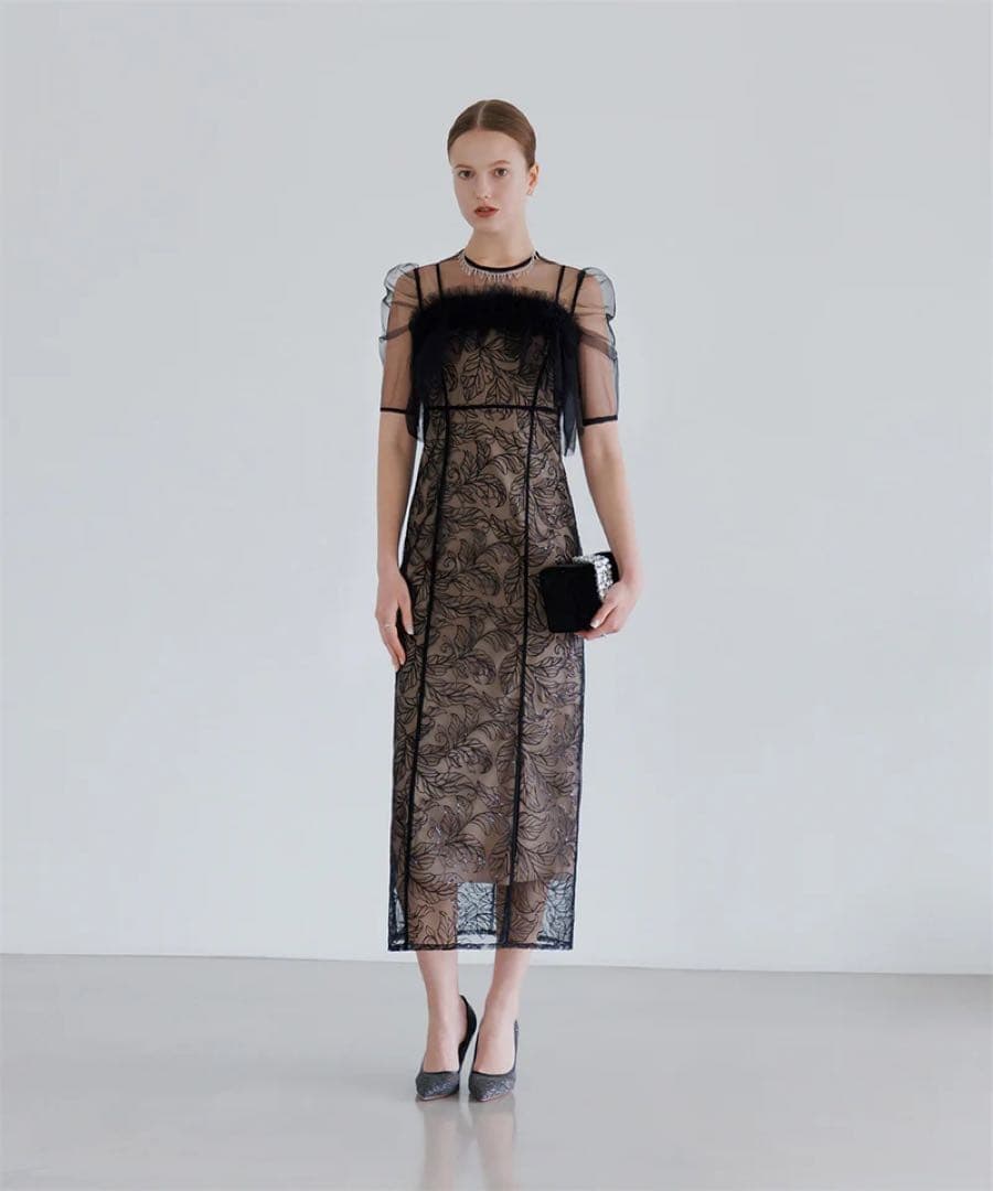 LEJA 3WAYフラワーチュールアシンメトリーIラインドレスワンピース