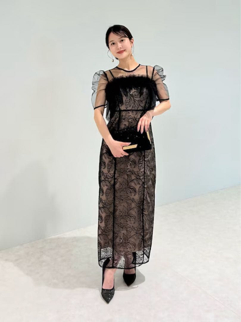 LEJA 3WAYフラワーチュールアシンメトリーIラインドレスワンピース