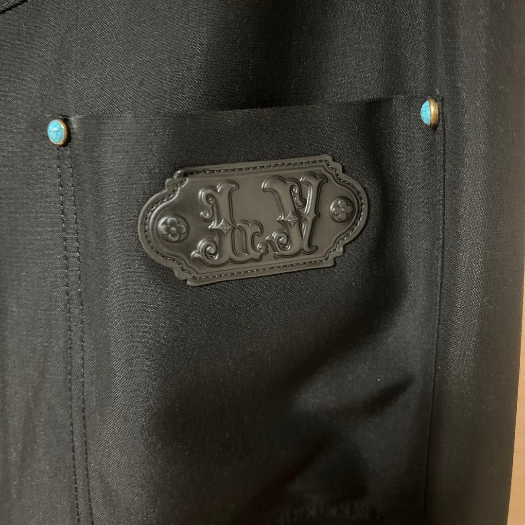 ルイヴィトン24AW ターコイズ装飾テーラードウールワークダブルニーロングパンツ