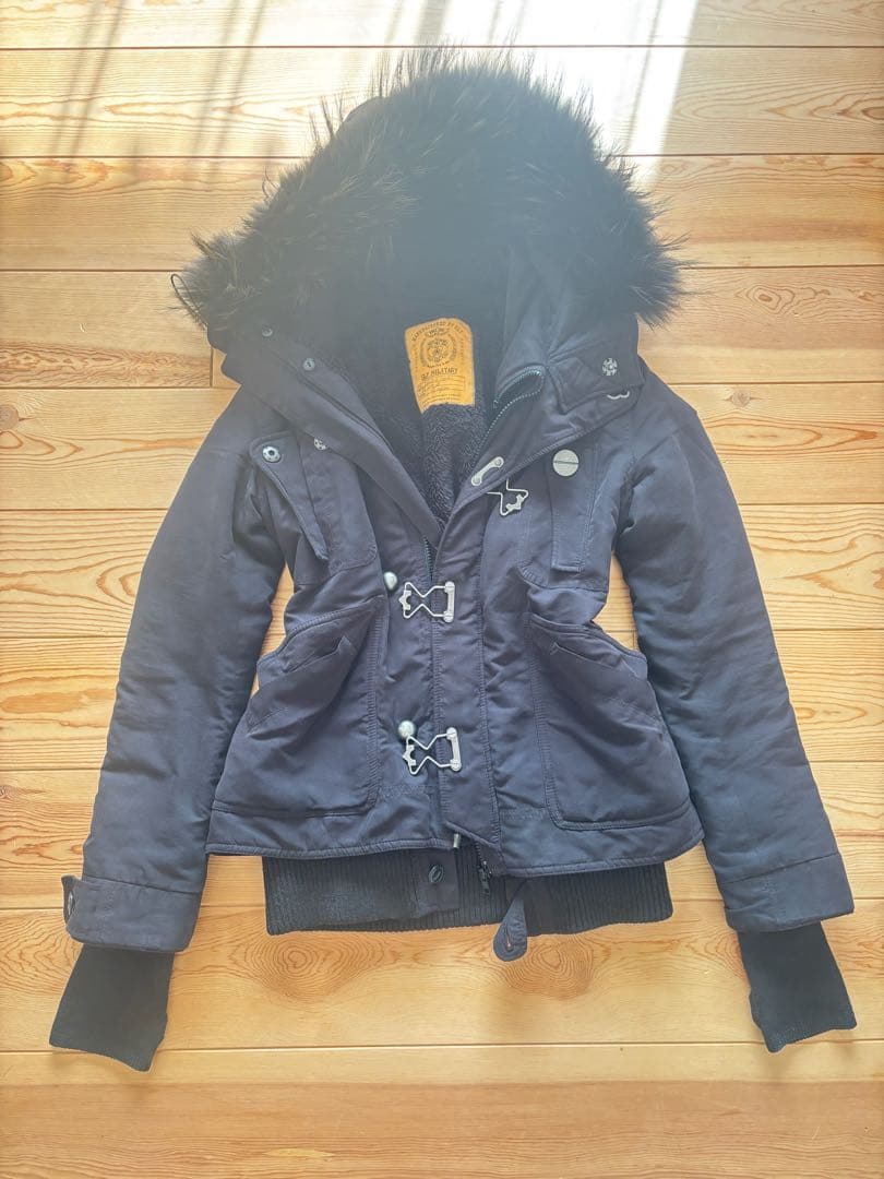 ファー付きモッズコート　黒