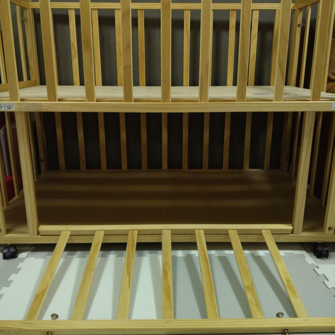 木製ベビーベッド キャスター付き フラルWオープンすのこベビーベッド