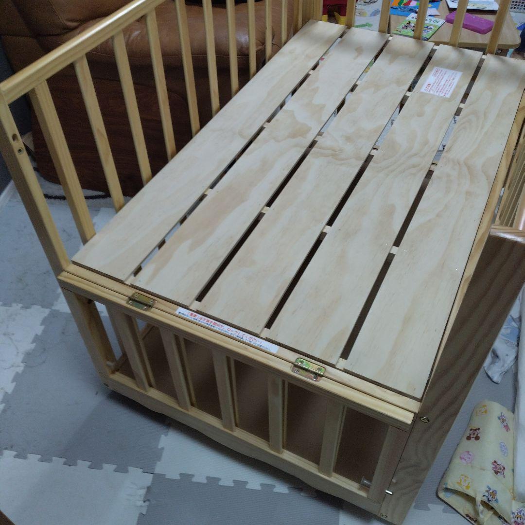 木製ベビーベッド キャスター付き フラルWオープンすのこベビーベッド