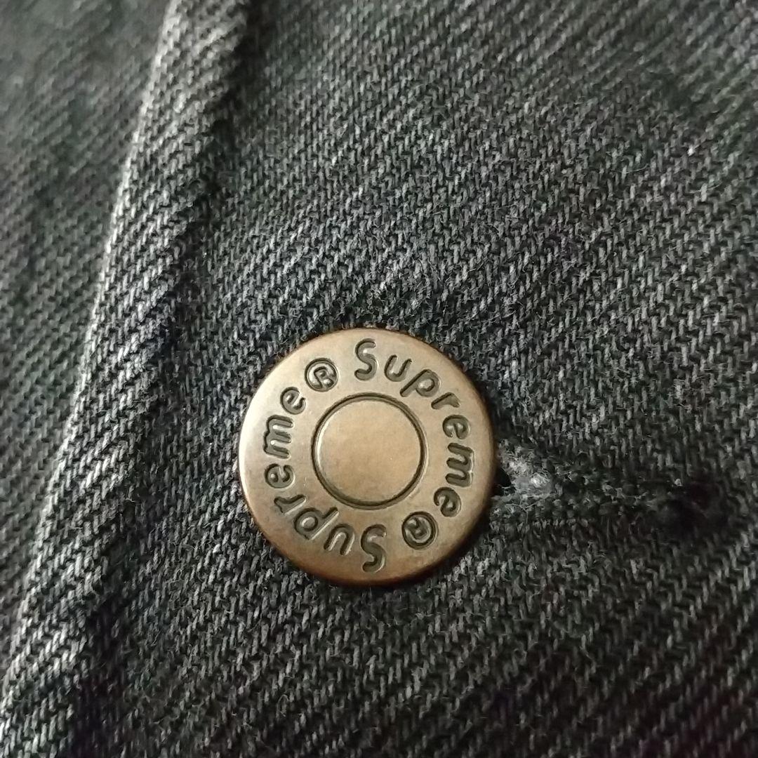 人気☆シュプリーム 刺繍ロゴ 襟切替 裏地チェック フード付 デニムジャケット