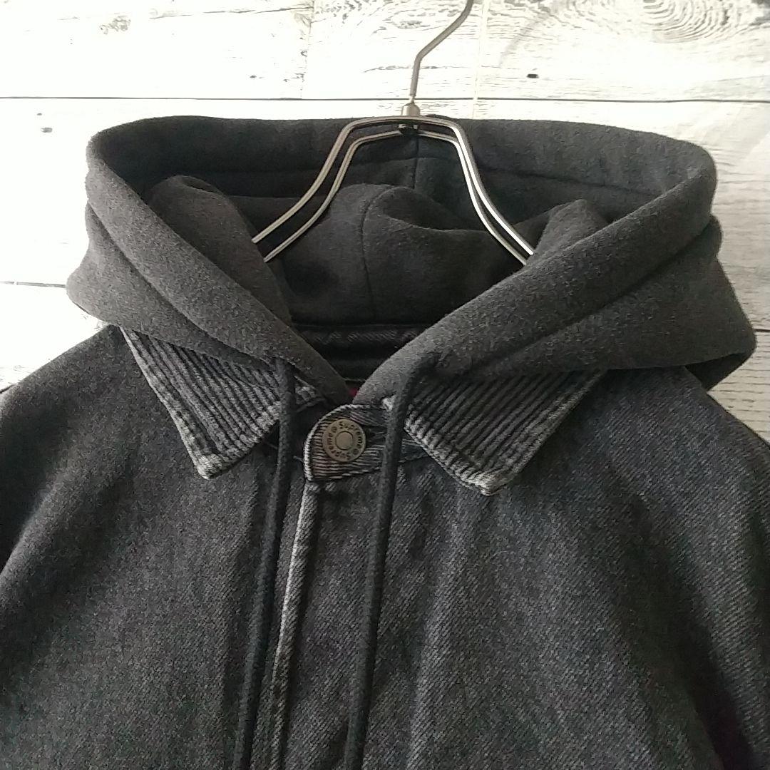 人気☆シュプリーム 刺繍ロゴ 襟切替 裏地チェック フード付 デニムジャケット