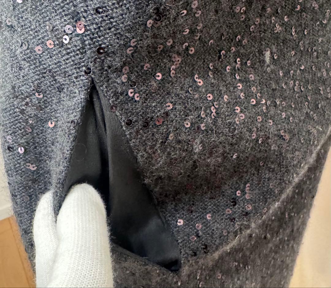 ブルネロクチネリ カシミヤ混スパンコールワンピ L サイズ イタリア製【美品】