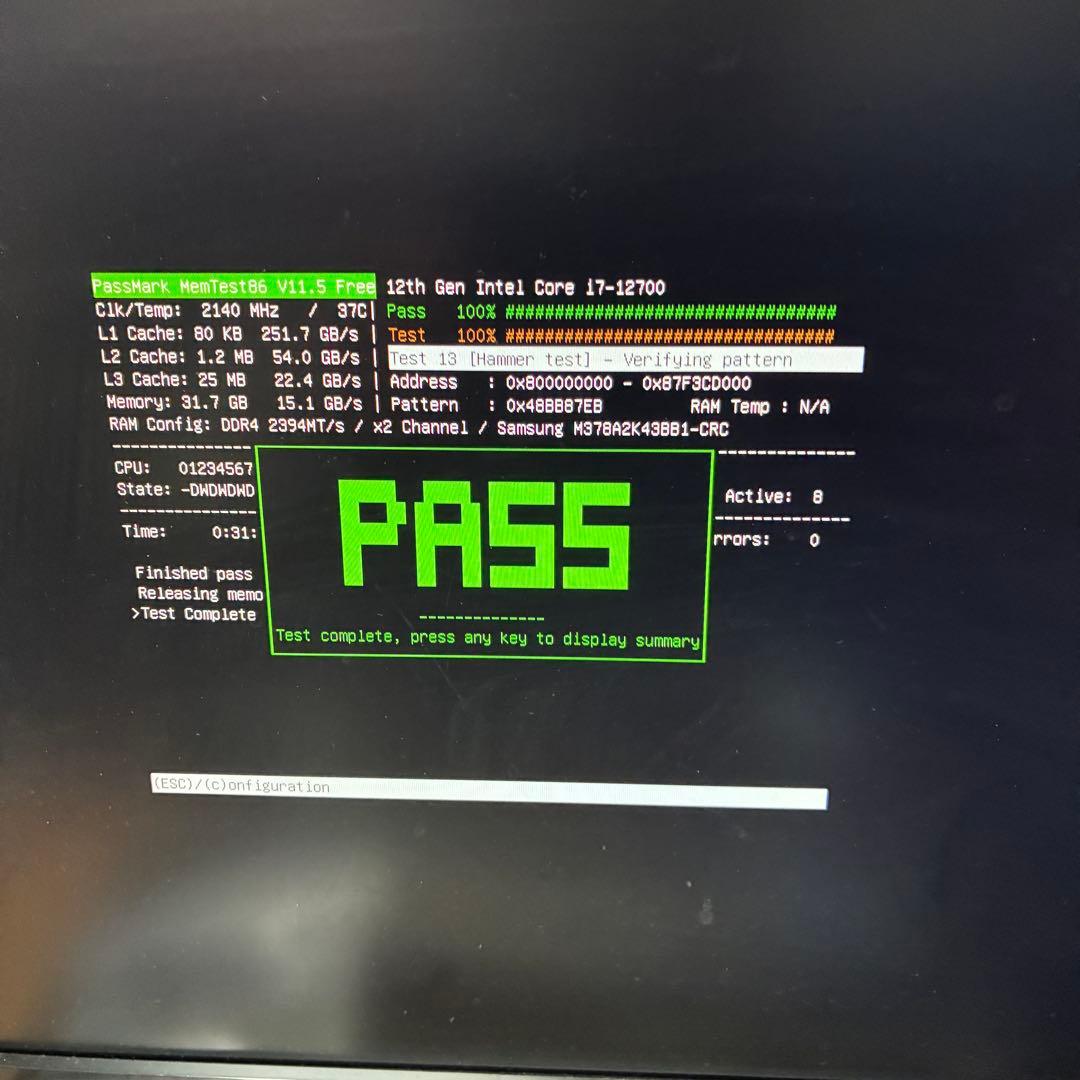 【MemTest+OCCT完走】 Samsung 16GB×2 32GB