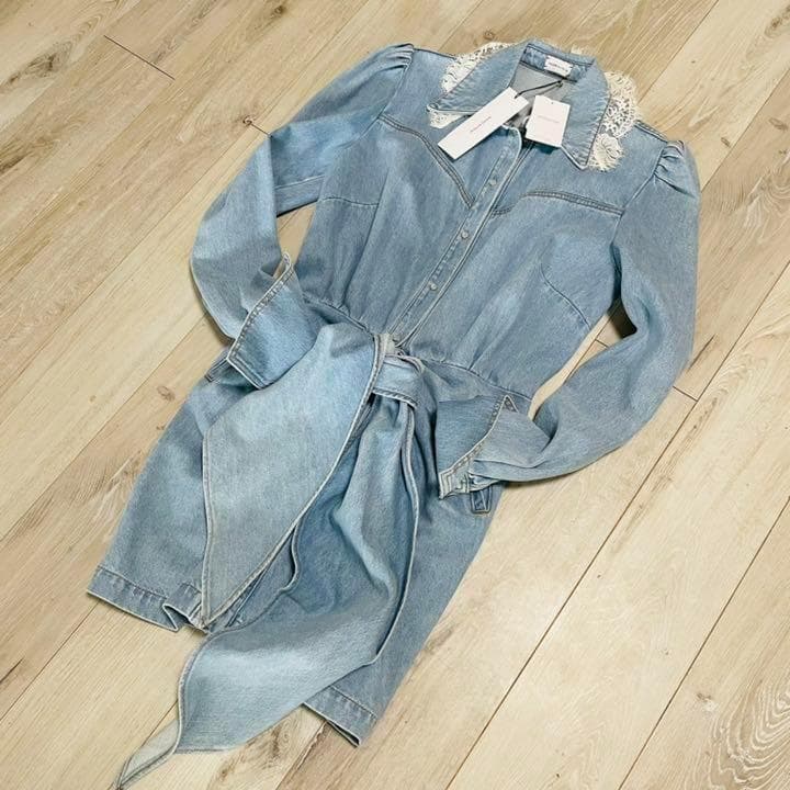 新品 タグ付き ワンピース デニムワンピース デニム レース