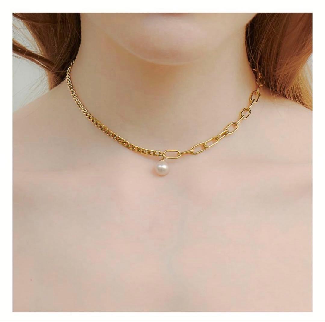 h.. 【link】アシンメトリーチェーンチョー カーネックレス gold