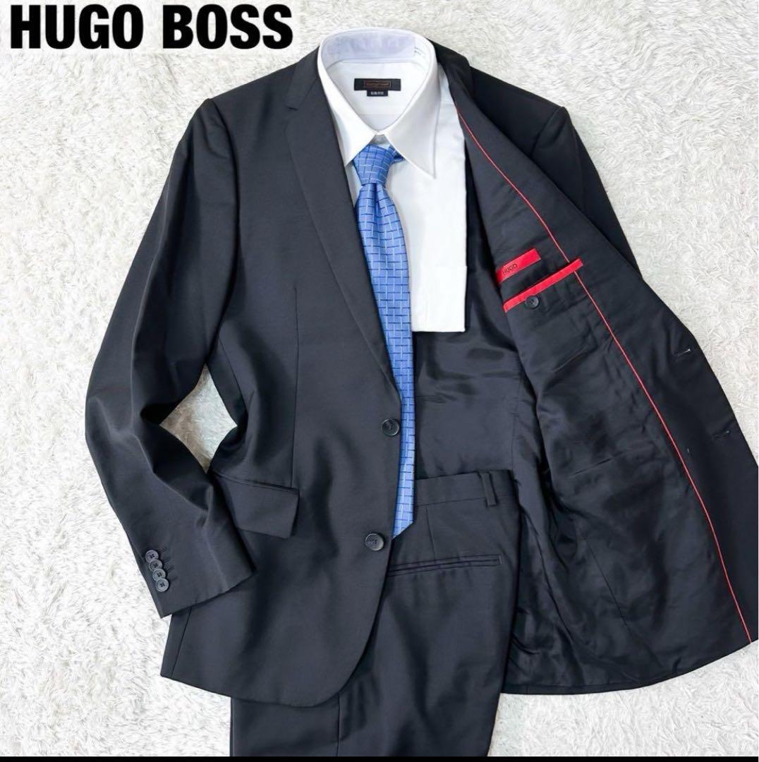 現行 美品 HUGOBOSS ヒューゴボス スーツ セットアップ 赤タグ 黒