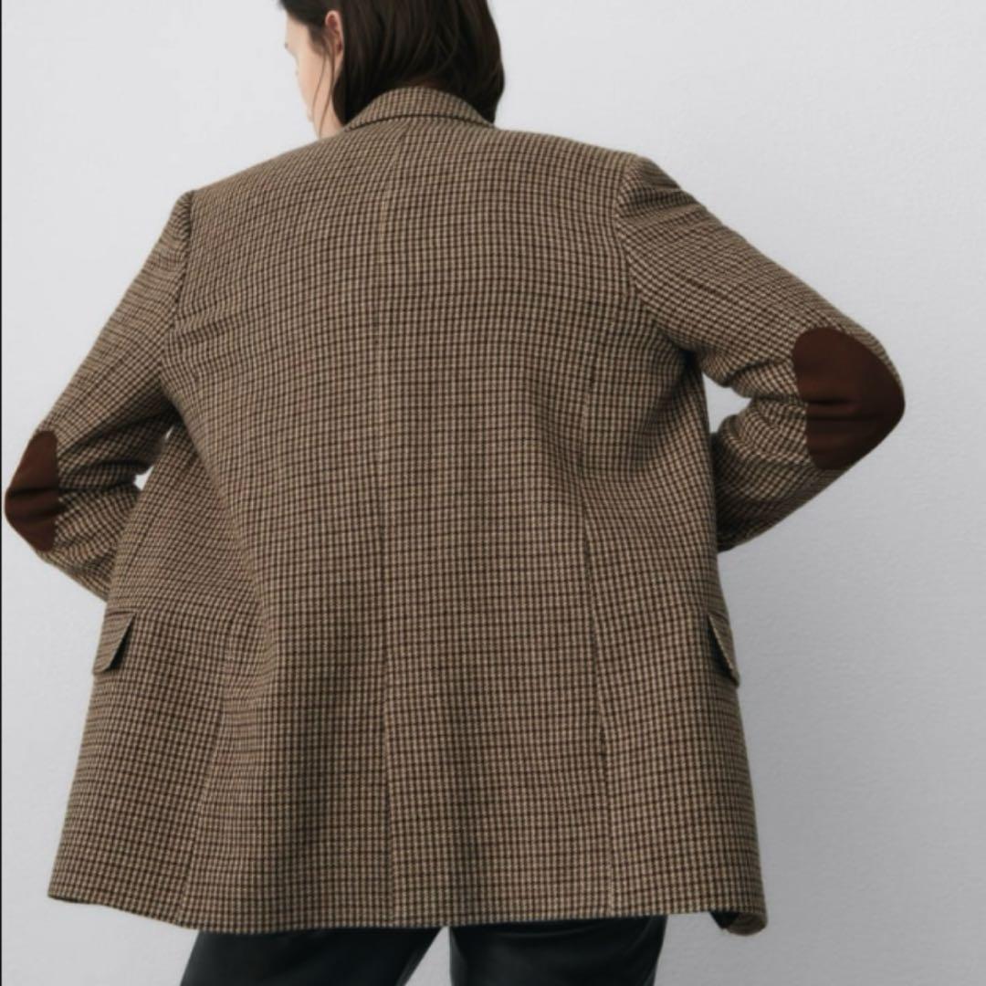 新品タグ付きZARA ウール ブレンド ブレザー エルボーパッチ 千鳥格子