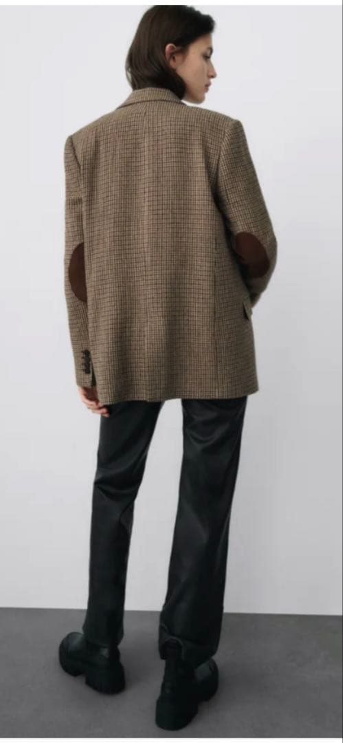 新品タグ付きZARA ウール ブレンド ブレザー エルボーパッチ 千鳥格子