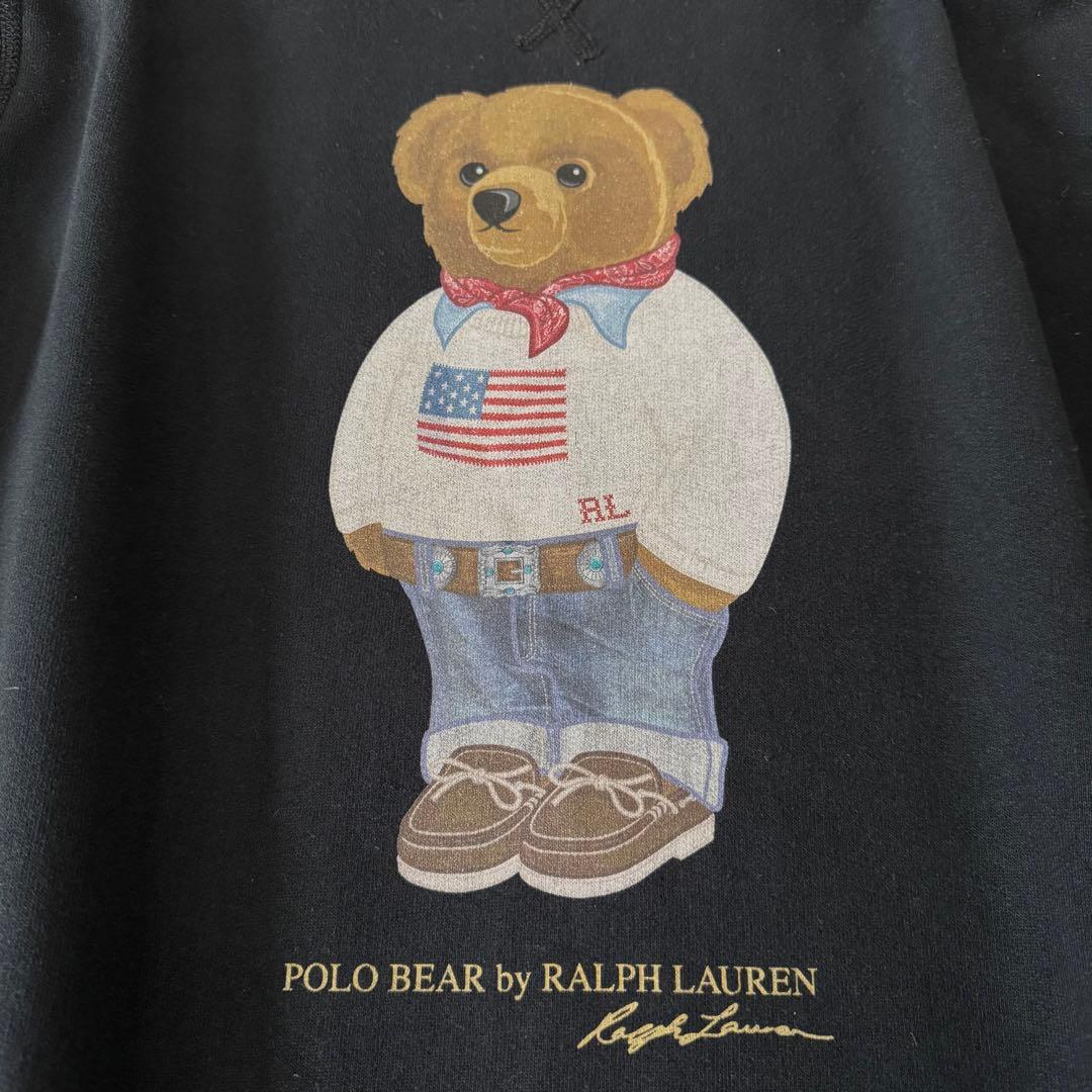 ポロラルフローレン ポロベア スウェット 裏起毛 星条旗 黒 美品