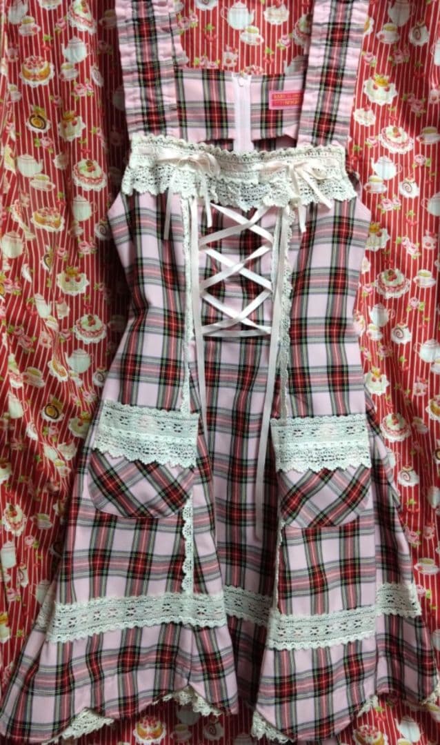 d*2様 裾スカラップ タータンチェック ジャンパースカート ピンク【訳あり.説