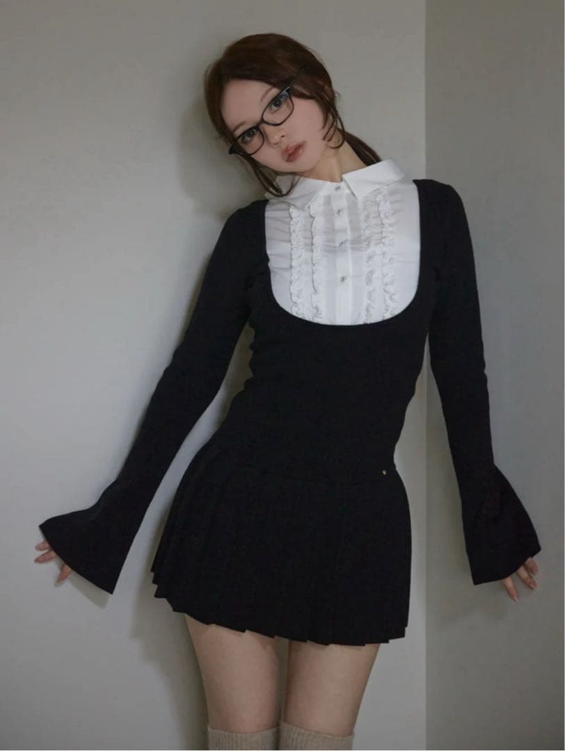 ワンピース ANDMARY Lotta frill mini dress black