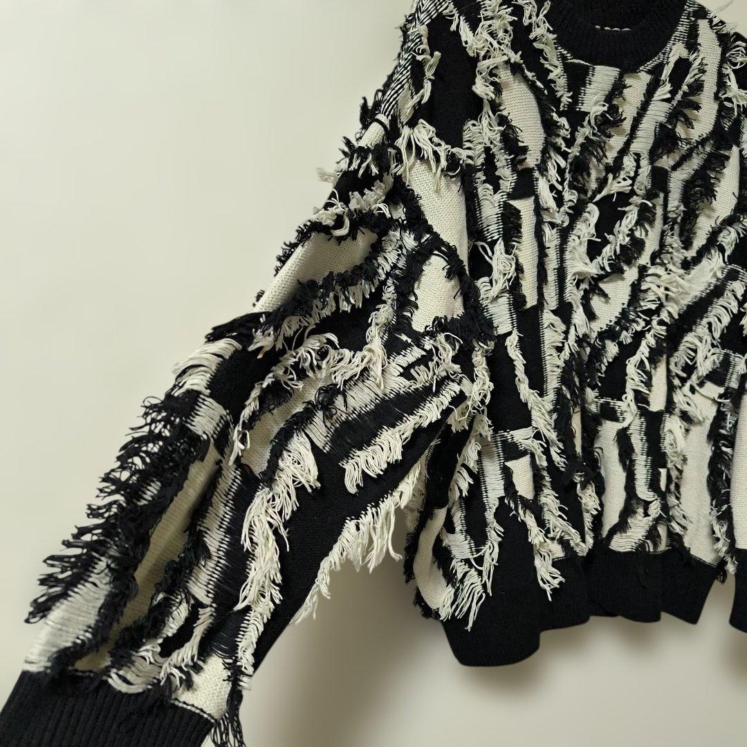 美品✨MAISON SPECIAL★オーバーサイズ/フリンジ/立体ゼブラ/ニット