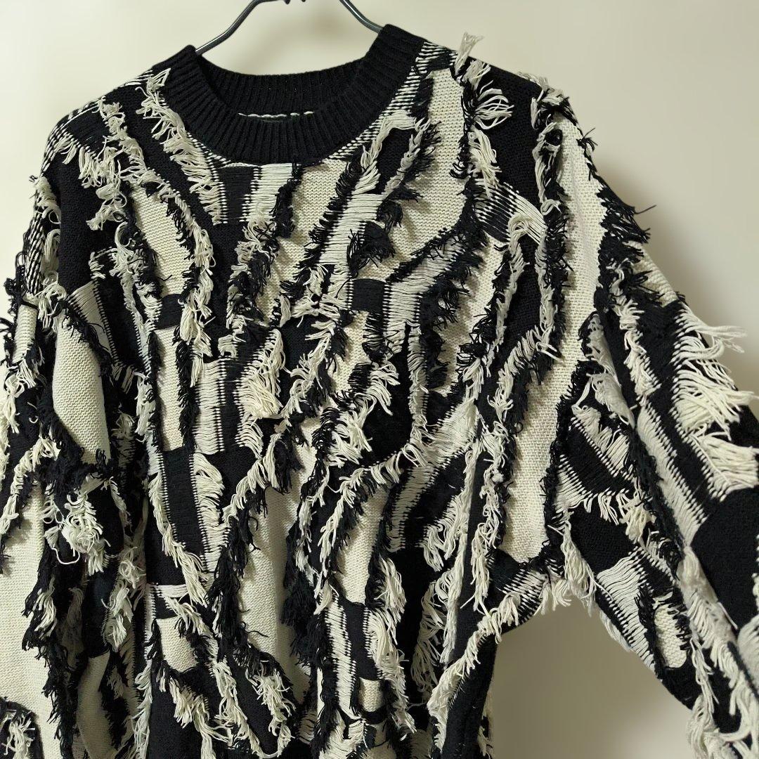 美品✨MAISON SPECIAL★オーバーサイズ/フリンジ/立体ゼブラ/ニット