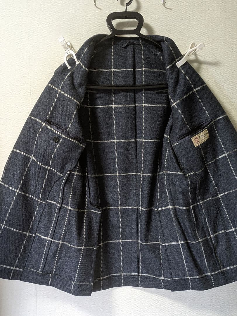 エリコフォルミコラ ジャケット ウィンドウペーン ネイビー 46 ナポリ仕立て