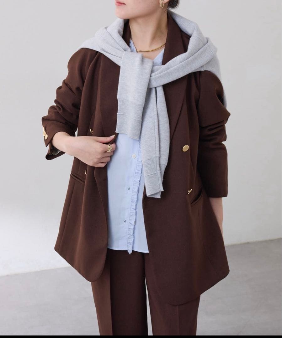 ウールライクダブルジャケット　ブラウン