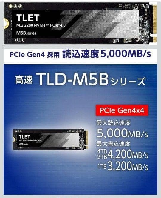 内蔵型SSD TLET M.2 2280 SSD 2TB PCle Gen4x4