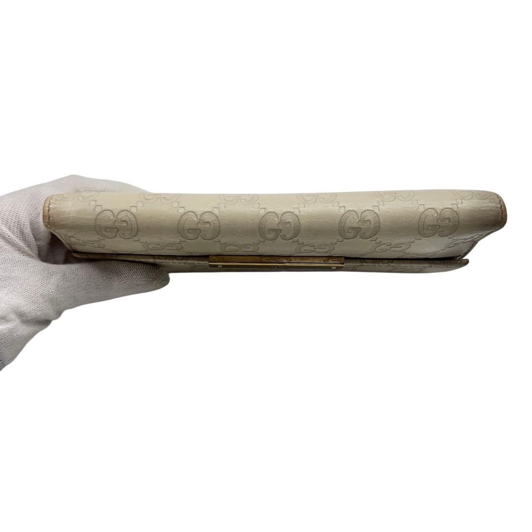 GUCCI シマ アイボリー レザー レディース 長財布 8054