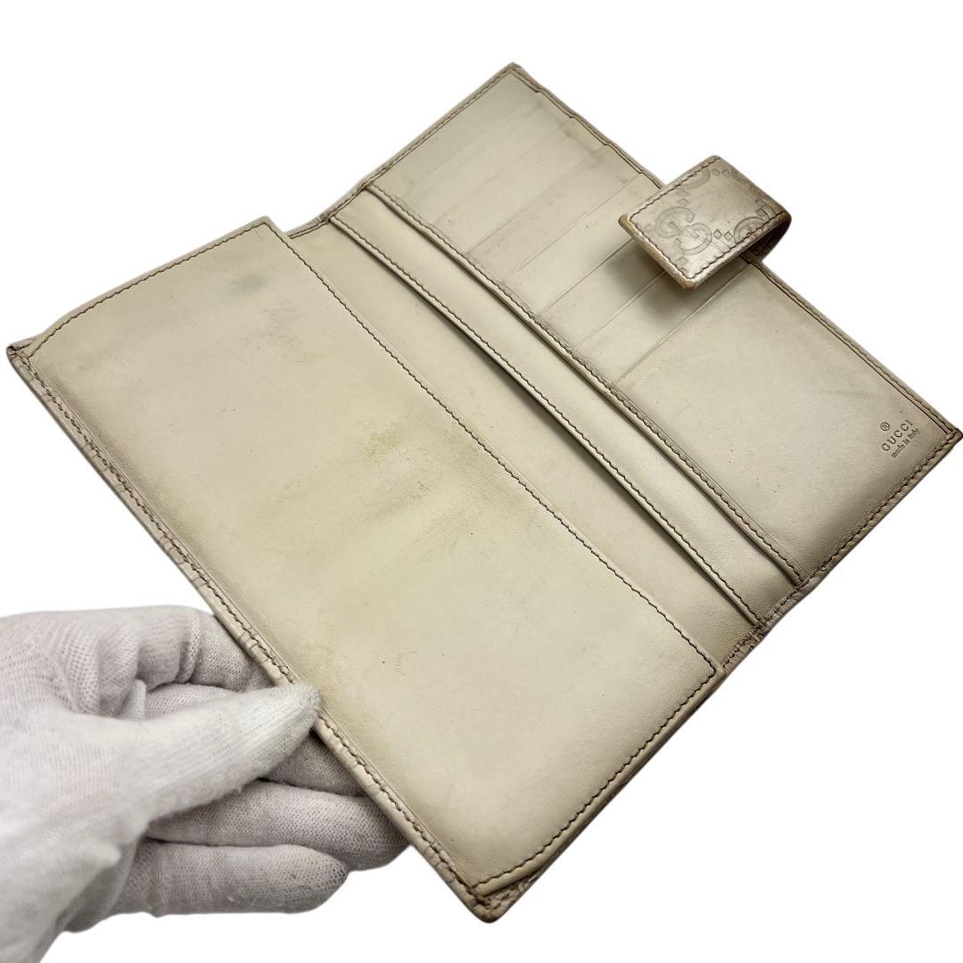GUCCI シマ アイボリー レザー レディース 長財布 8054